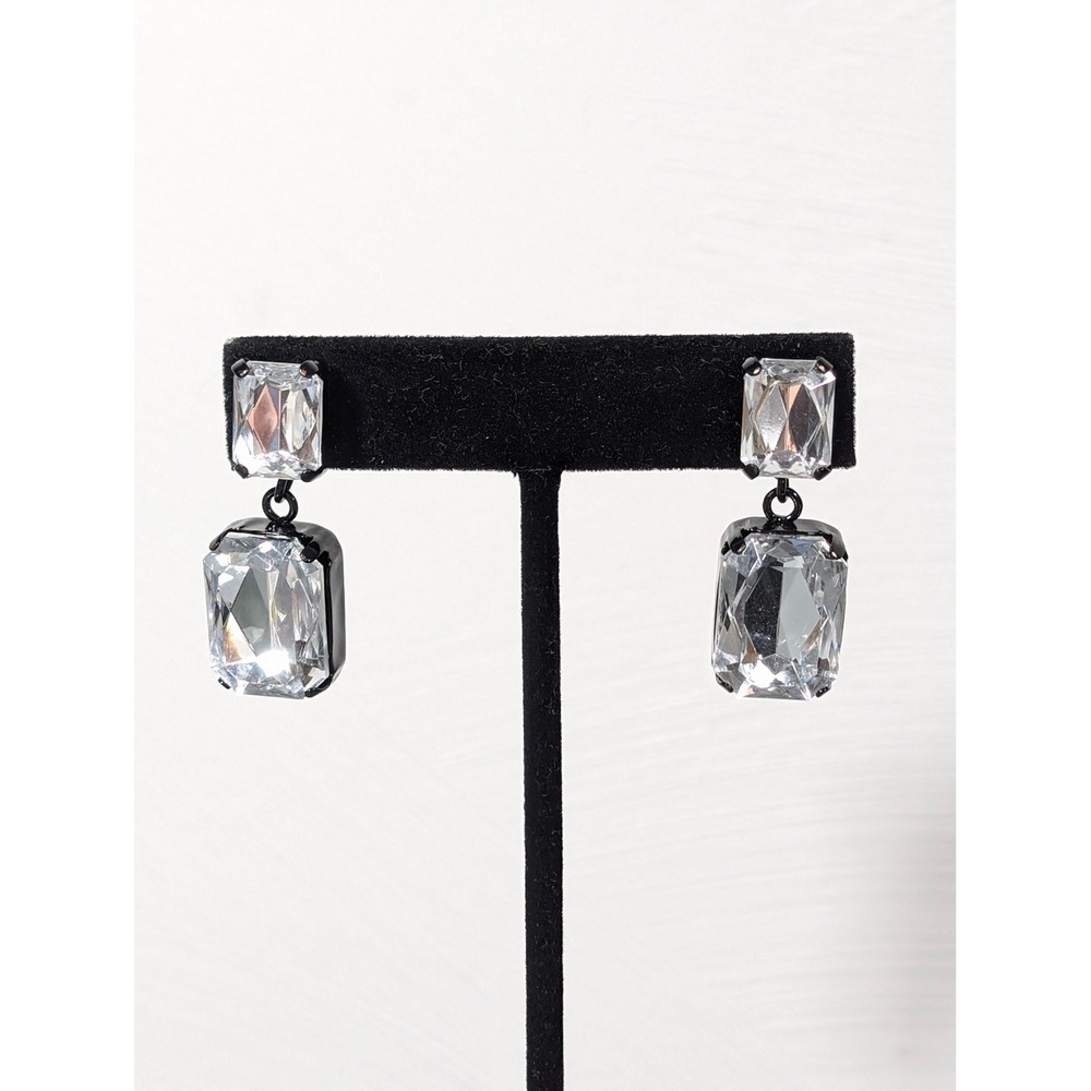 Black Clear Crystal Dangle Earrings Art Deco‎ Glam Cocktail Prom Lightweight
